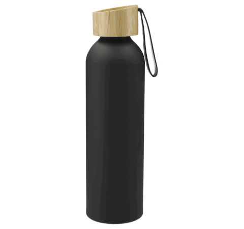 BLACK ALUMINUM BOTTLE WITH WOODEN CAP | Vorson Giveaways