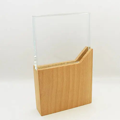 CRYSTAL SHIELD WITH WIDE WOODEN BASE | Vorson Giveaways