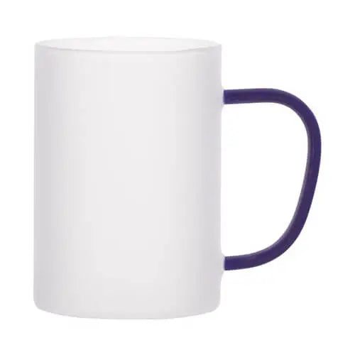 FROSTED SUBLIMATION MUG WITH DARK BLUE HANDLE | Vorson Giveaways