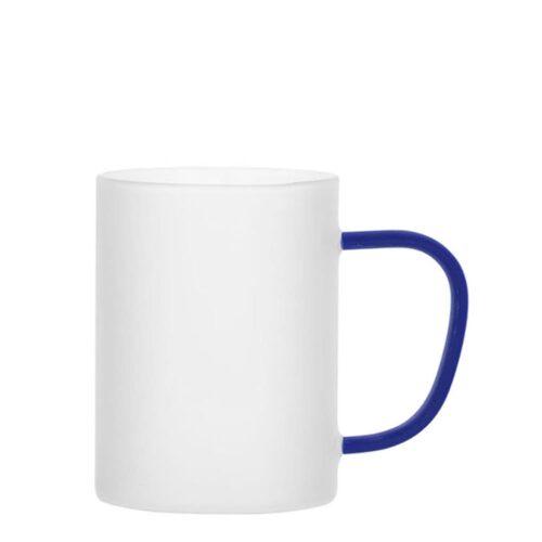 FROSTED SUBLIMATION MUG WITH DARK BLUE HANDLE | Vorson Giveaways